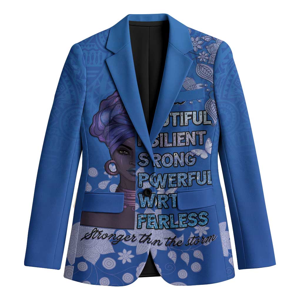 African Women Blazer Black Beautiful Brave and Bressed - Blue Color - Wonder Print Shop