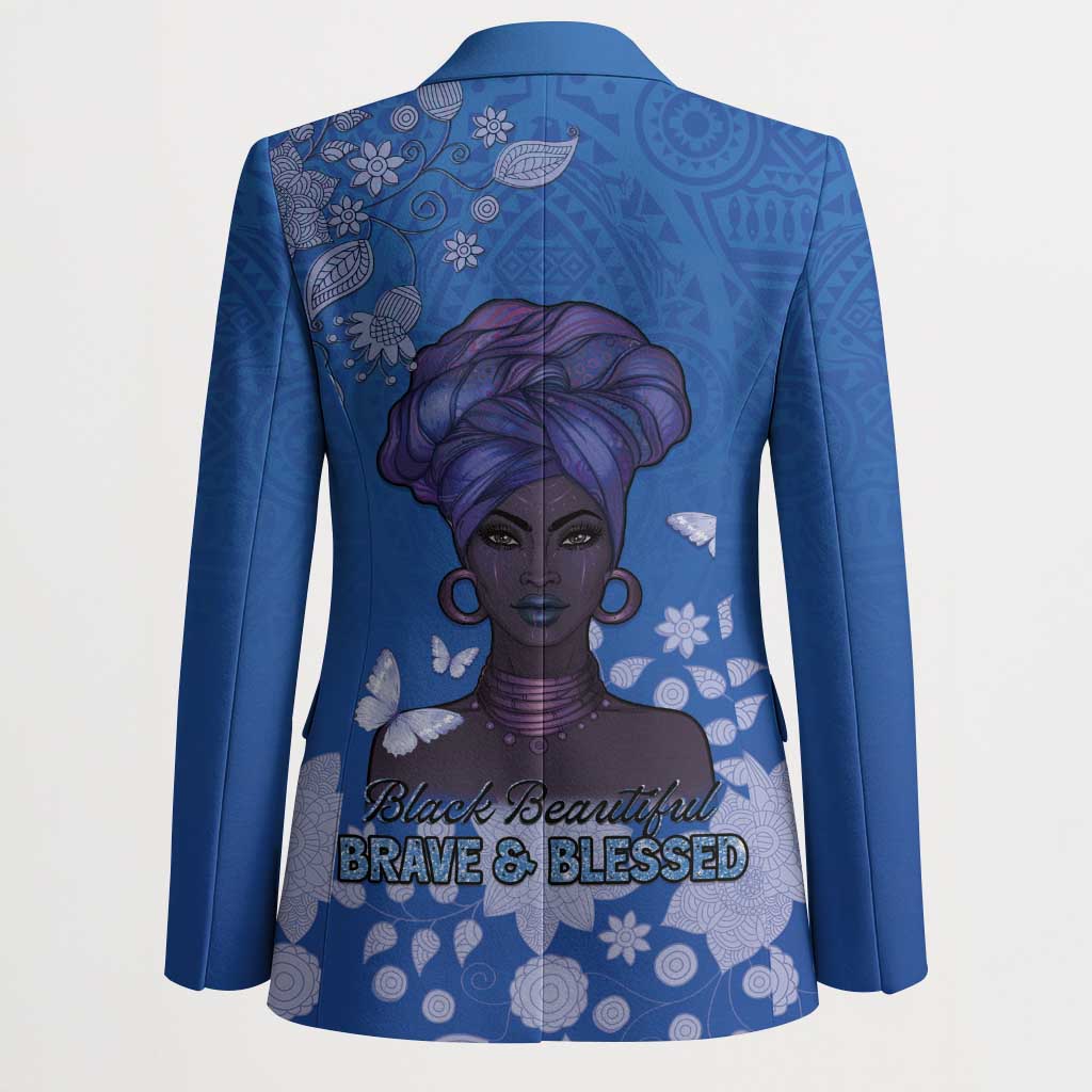 African Women Blazer Black Beautiful Brave and Bressed - Blue Color - Wonder Print Shop