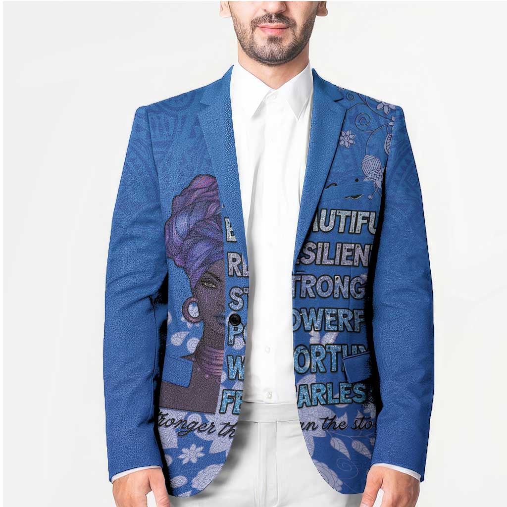 African Women Blazer Black Beautiful Brave and Bressed - Blue Color - Wonder Print Shop