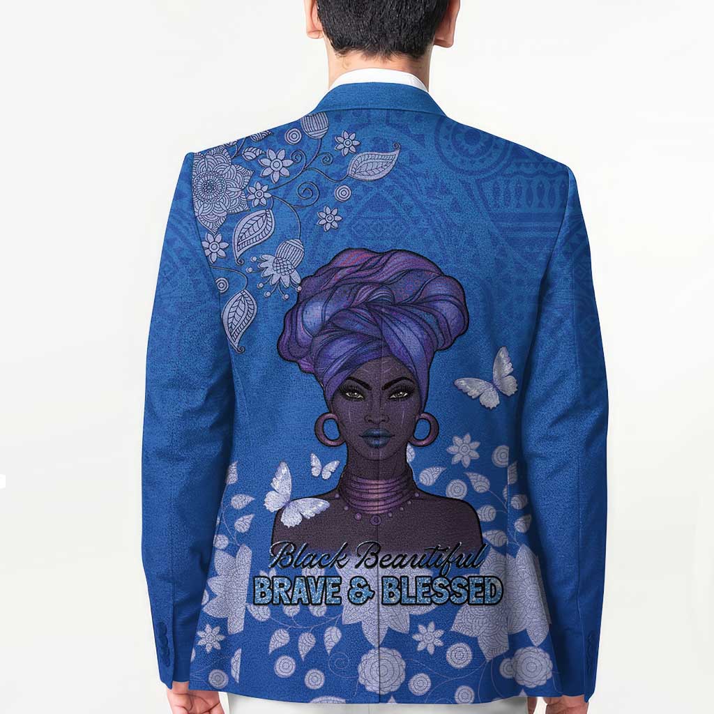 African Women Blazer Black Beautiful Brave and Bressed - Blue Color - Wonder Print Shop