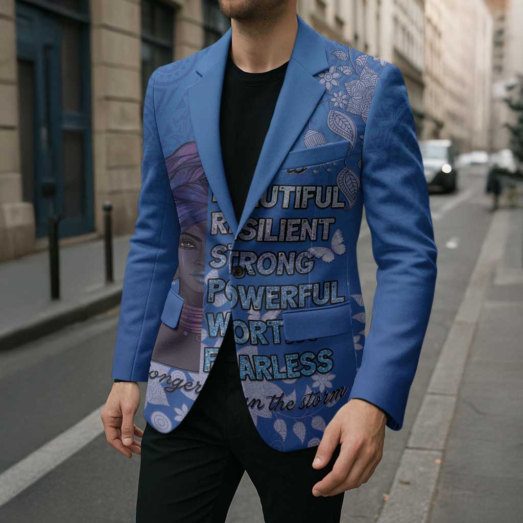 African Women Blazer Black Beautiful Brave and Bressed - Blue Color - Wonder Print Shop