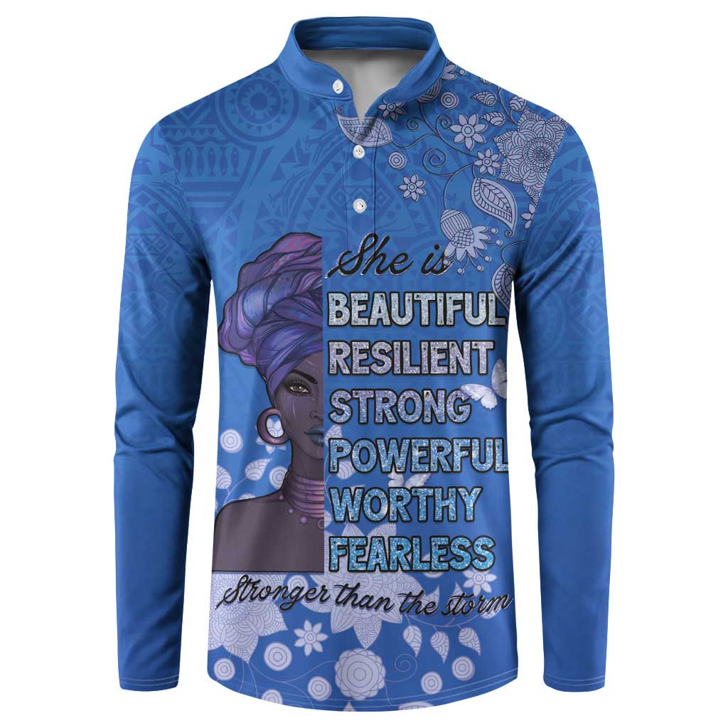 African Women Button Sweatshirt Black Beautiful Brave and Bressed - Blue Color - Wonder Print Shop