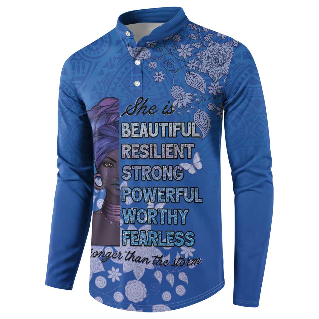 African Women Button Sweatshirt Black Beautiful Brave and Bressed - Blue Color - Wonder Print Shop