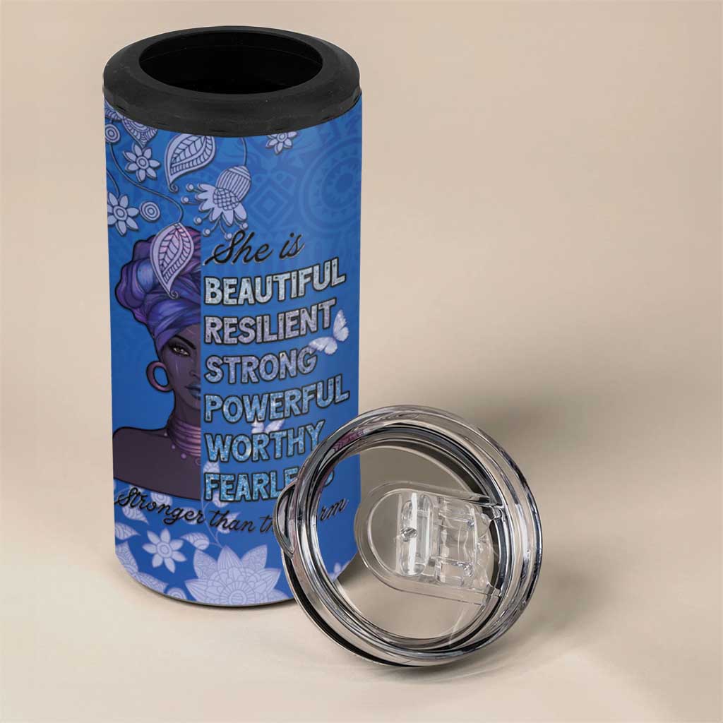 African Women 4 in 1 Can Cooler Tumbler Black Beautiful Brave and Bressed - Blue Color - Wonder Print Shop