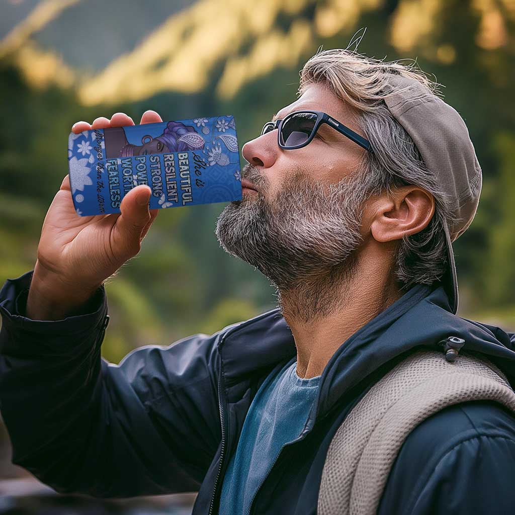 African Women 4 in 1 Can Cooler Tumbler Black Beautiful Brave and Bressed - Blue Color - Wonder Print Shop