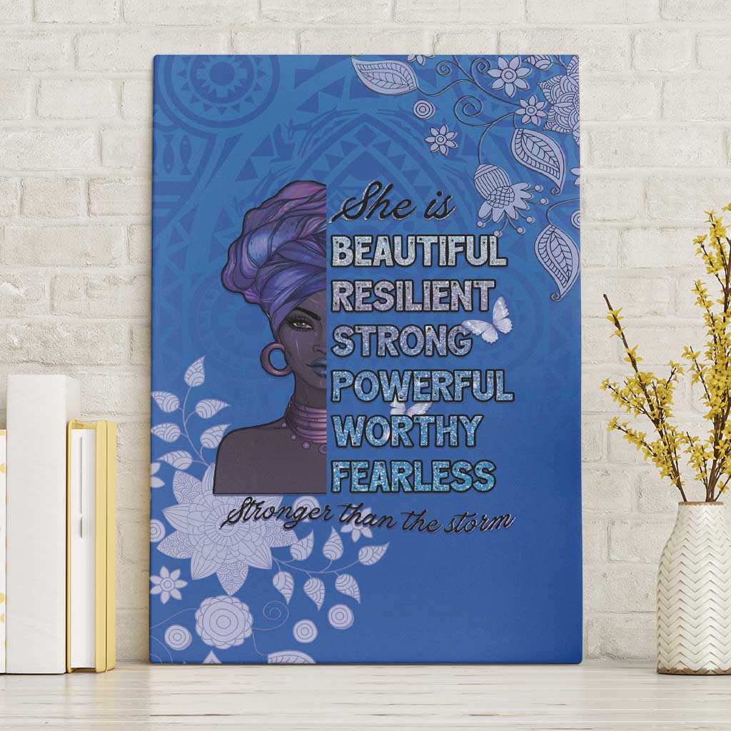 African Women Canvas Wall Art Black Beautiful Brave and Bressed - Blue Color - Wonder Print Shop