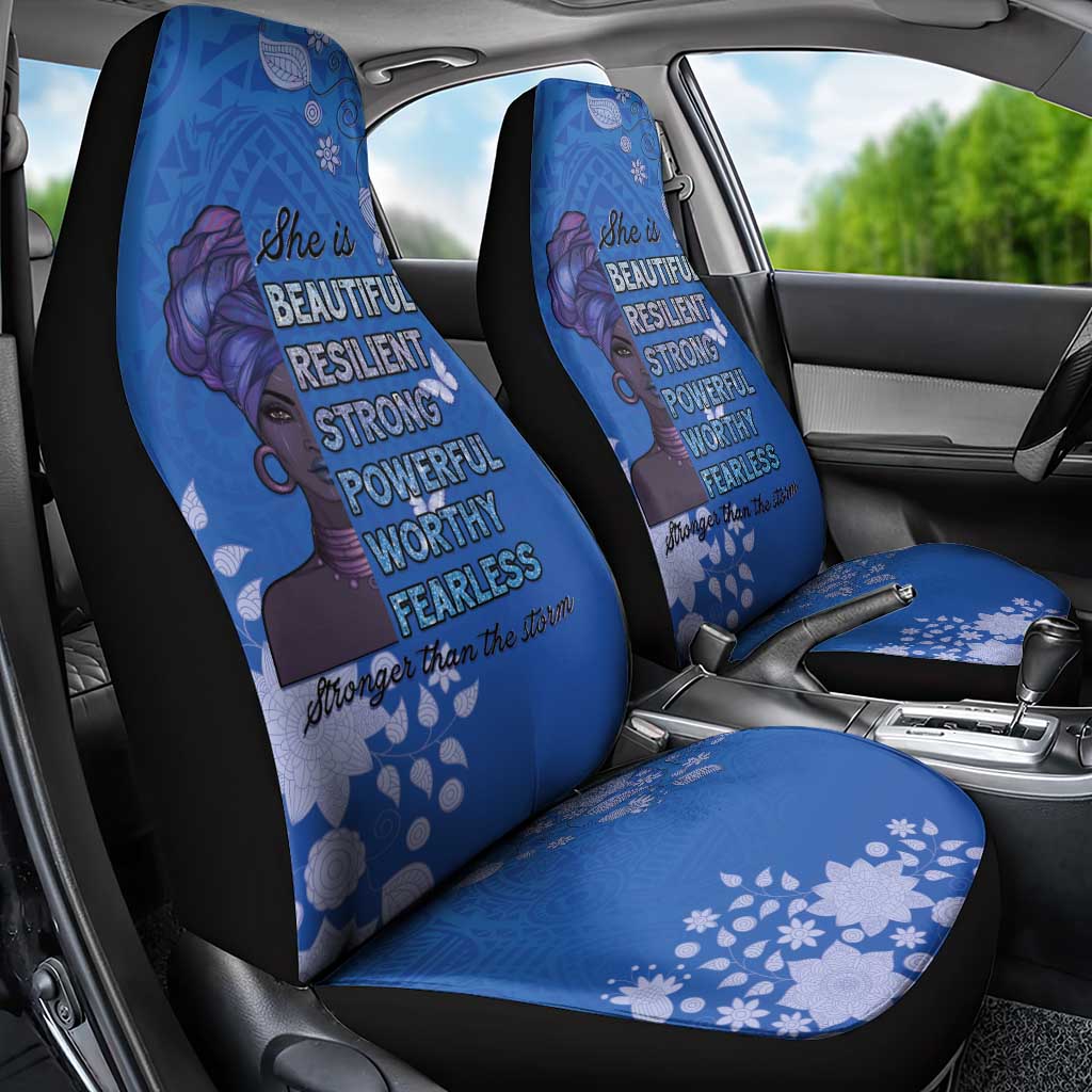 African Women Car Seat Cover Black Beautiful Brave and Bressed - Blue Color - Wonder Print Shop
