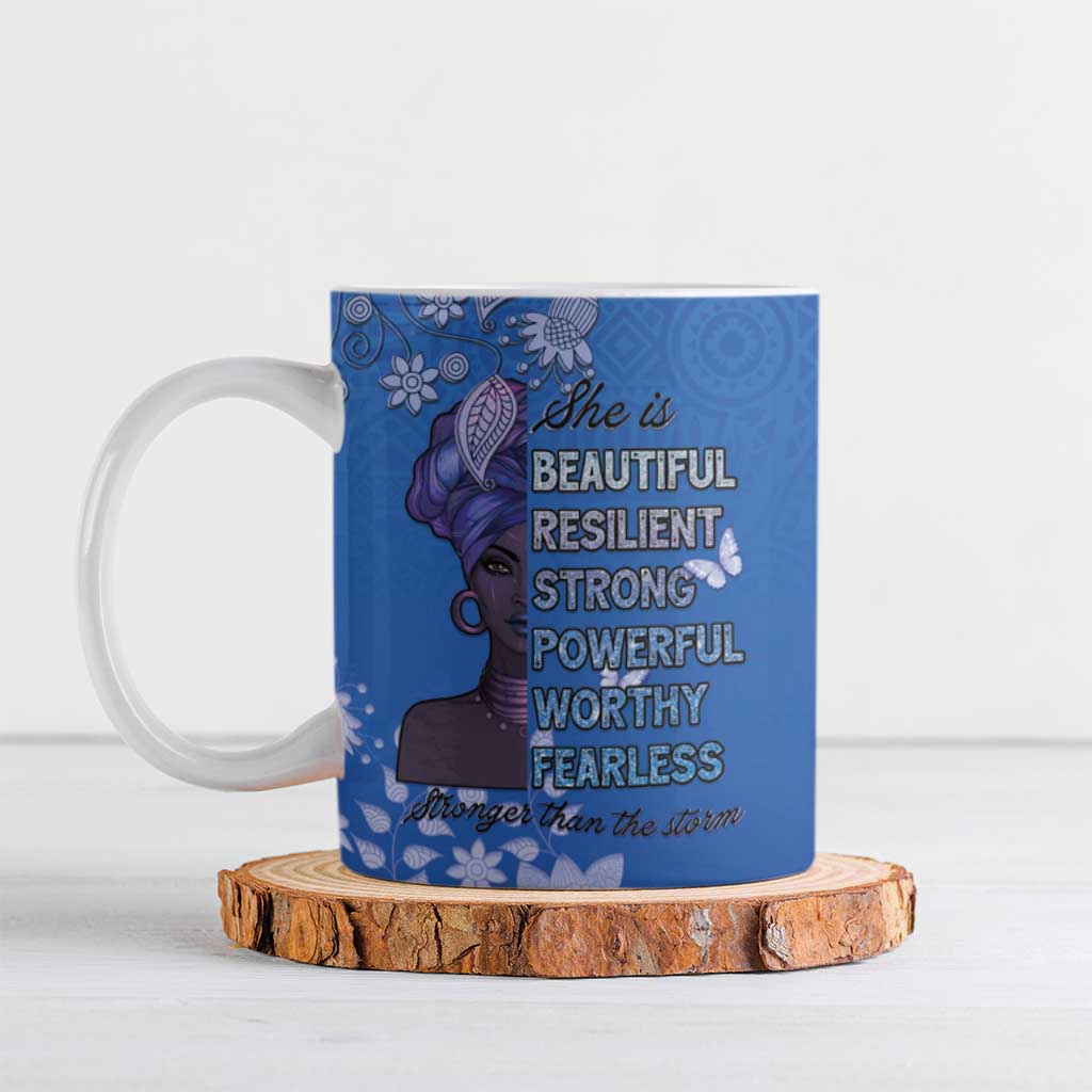 African Women Ceramic Mug Black Beautiful Brave and Bressed - Blue Color - Wonder Print Shop