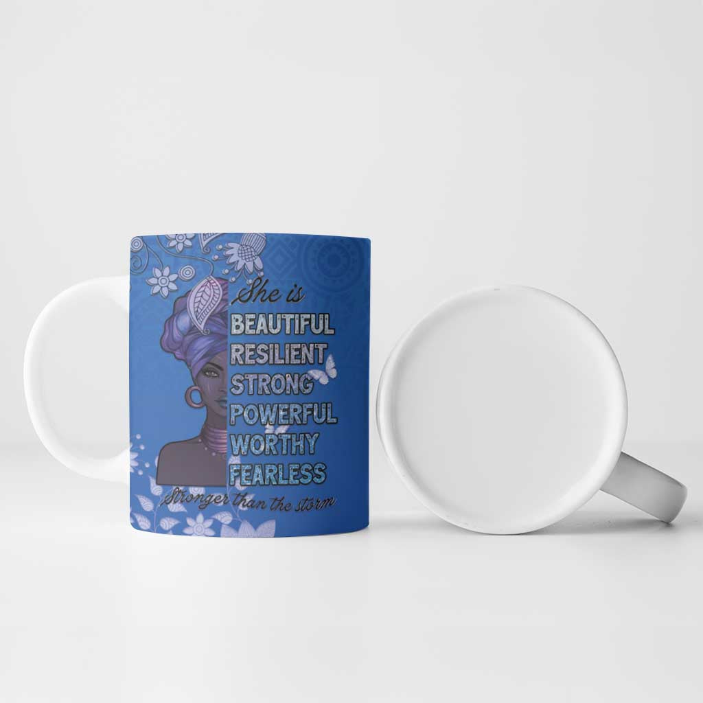 African Women Ceramic Mug Black Beautiful Brave and Bressed - Blue Color - Wonder Print Shop