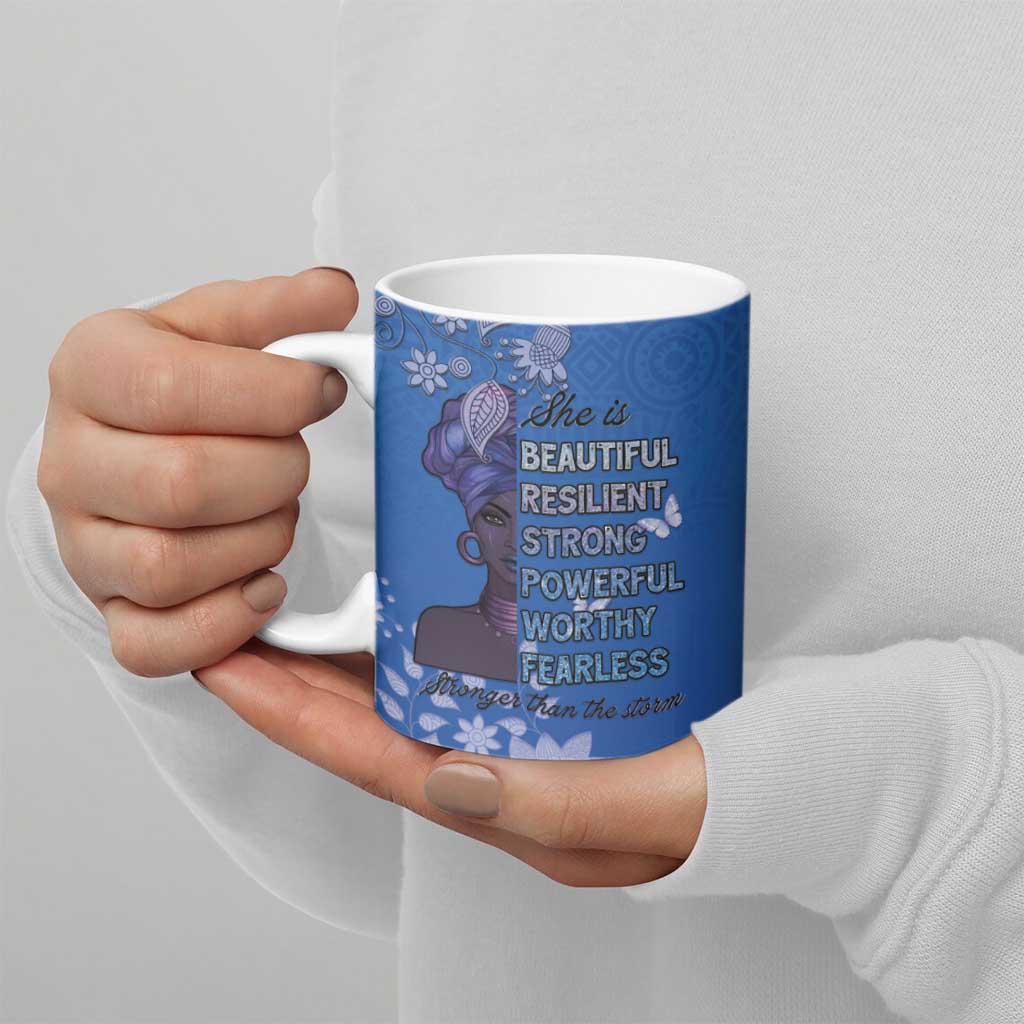 African Women Ceramic Mug Black Beautiful Brave and Bressed - Blue Color - Wonder Print Shop