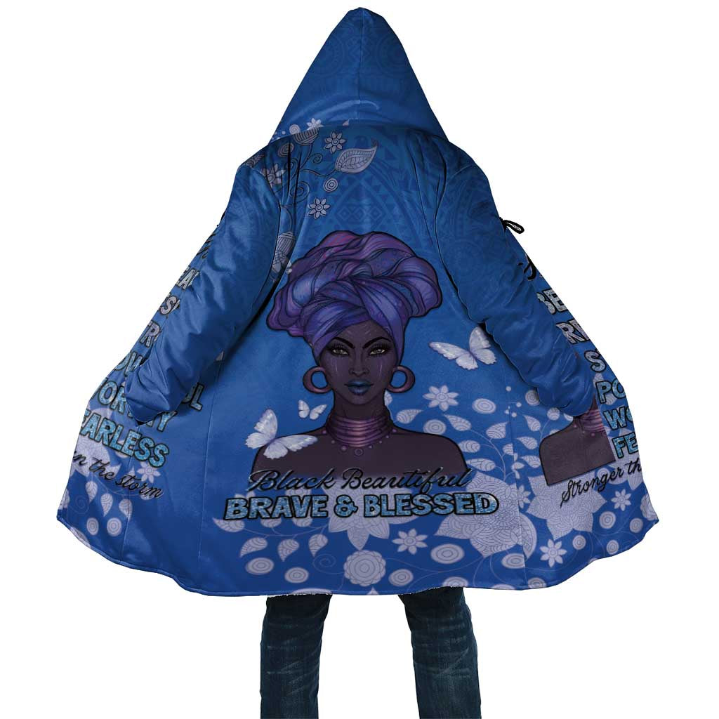 African Women Cloak Black Beautiful Brave and Bressed - Blue Color - Wonder Print Shop