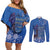 African Women Couples Matching Off Shoulder Short Dress and Long Sleeve Button Shirt Black Beautiful Brave and Bressed - Blue Color - Wonder Print Shop