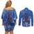 African Women Couples Matching Off Shoulder Short Dress and Long Sleeve Button Shirt Black Beautiful Brave and Bressed - Blue Color - Wonder Print Shop