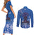 African Women Couples Matching Short Sleeve Bodycon Dress and Long Sleeve Button Shirt Black Beautiful Brave and Bressed - Blue Color - Wonder Print Shop