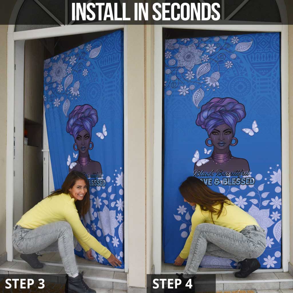 African Women Door Cover Black Beautiful Brave and Bressed - Blue Color - Wonder Print Shop