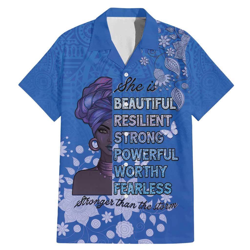 African Women Family Matching Mermaid Dress and Hawaiian Shirt Black Beautiful Brave and Bressed - Blue Color - Wonder Print Shop