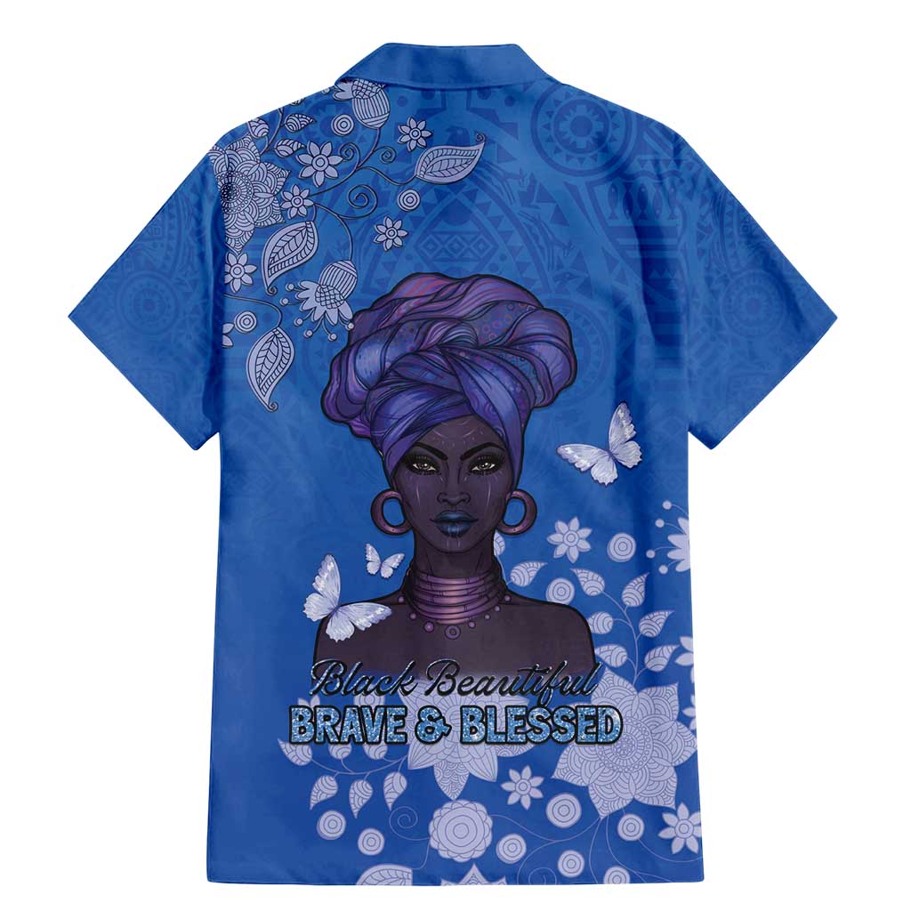 African Women Family Matching Mermaid Dress and Hawaiian Shirt Black Beautiful Brave and Bressed - Blue Color - Wonder Print Shop