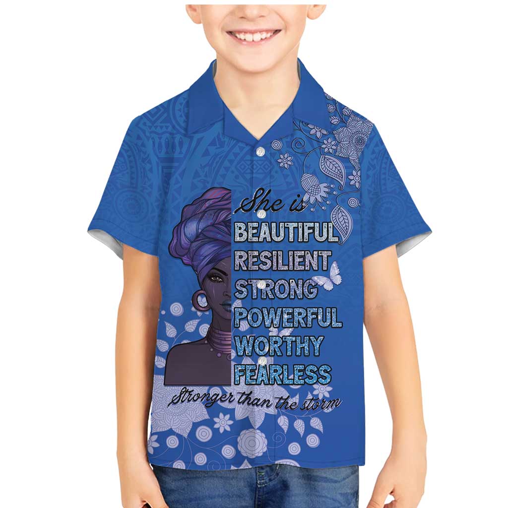African Women Family Matching Mermaid Dress and Hawaiian Shirt Black Beautiful Brave and Bressed - Blue Color - Wonder Print Shop