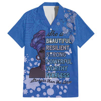 African Women Family Matching Off The Shoulder Long Sleeve Dress and Hawaiian Shirt Black Beautiful Brave and Bressed - Blue Color - Wonder Print Shop