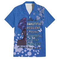African Women Family Matching Off Shoulder Short Dress and Hawaiian Shirt Black Beautiful Brave and Bressed - Blue Color - Wonder Print Shop