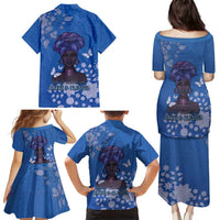 African Women Family Matching Puletasi and Hawaiian Shirt Black Beautiful Brave and Bressed - Blue Color - Wonder Print Shop