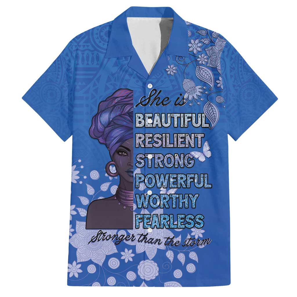 African Women Family Matching Puletasi and Hawaiian Shirt Black Beautiful Brave and Bressed - Blue Color - Wonder Print Shop