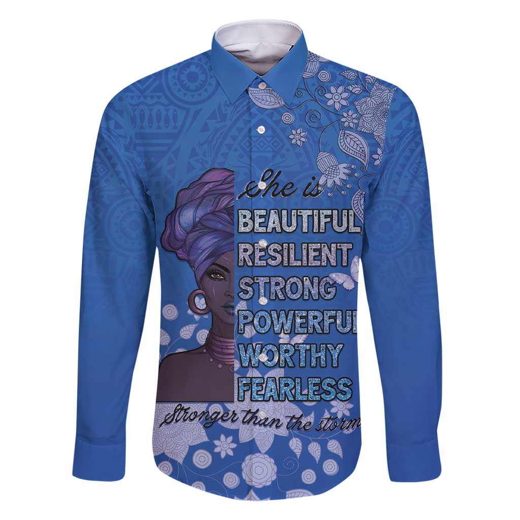 African Women Family Matching Short Sleeve Bodycon Dress and Hawaiian Shirt Black Beautiful Brave and Bressed - Blue Color - Wonder Print Shop