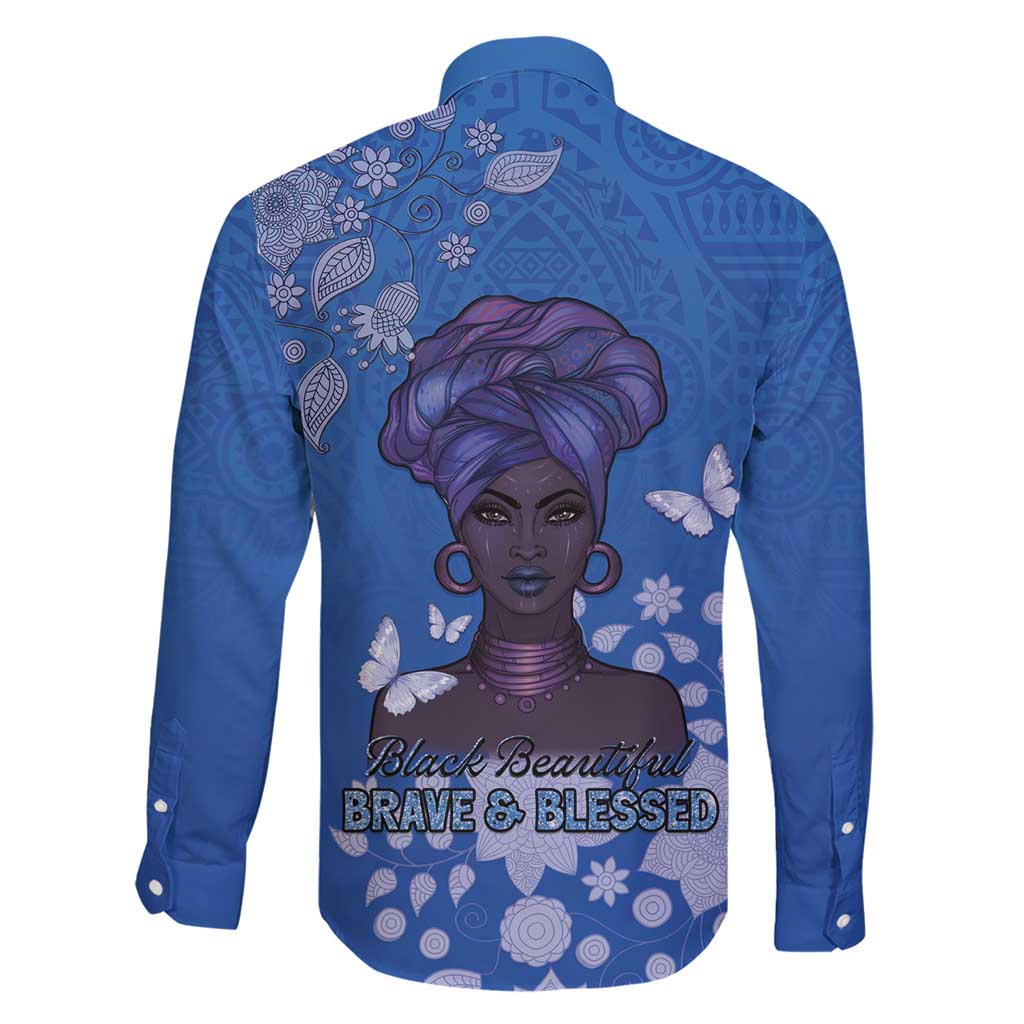 African Women Family Matching Short Sleeve Bodycon Dress and Hawaiian Shirt Black Beautiful Brave and Bressed - Blue Color - Wonder Print Shop