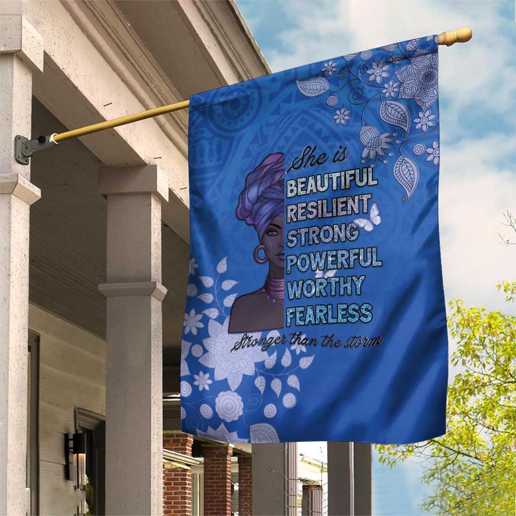African Women Garden Flag Black Beautiful Brave and Bressed - Blue Color - Wonder Print Shop