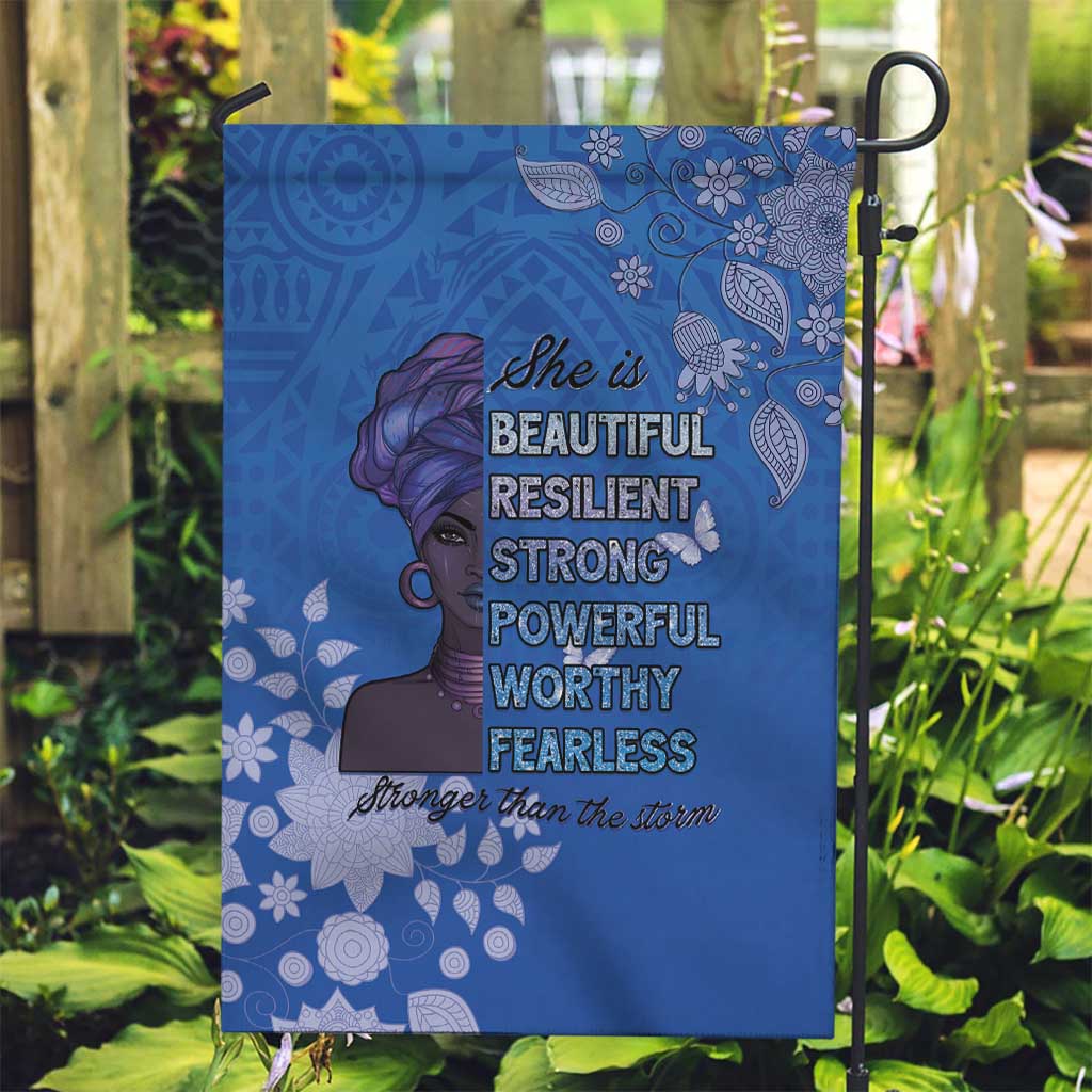 African Women Garden Flag Black Beautiful Brave and Bressed - Blue Color - Wonder Print Shop