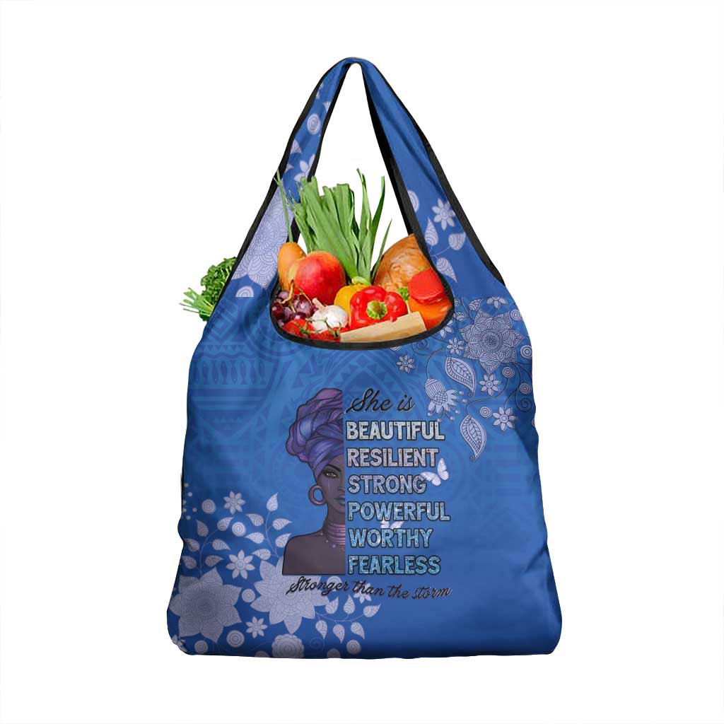 African Women Grocery Bag Black Beautiful Brave and Bressed - Blue Color - Wonder Print Shop