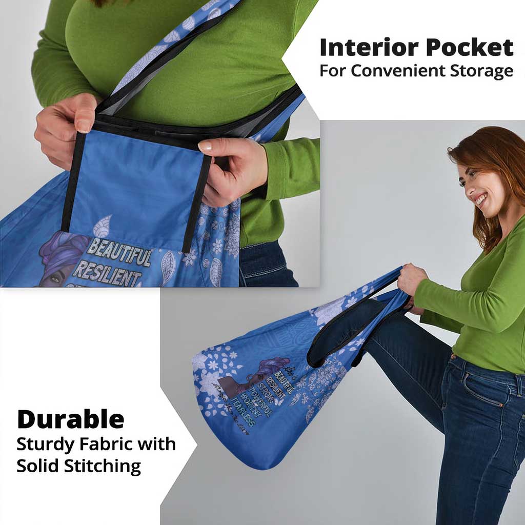 African Women Grocery Bag Black Beautiful Brave and Bressed - Blue Color - Wonder Print Shop