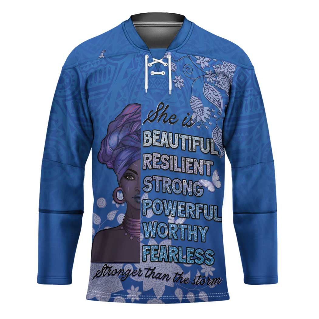 African Women Hockey Jersey Black Beautiful Brave and Bressed - Blue Color - Wonder Print Shop