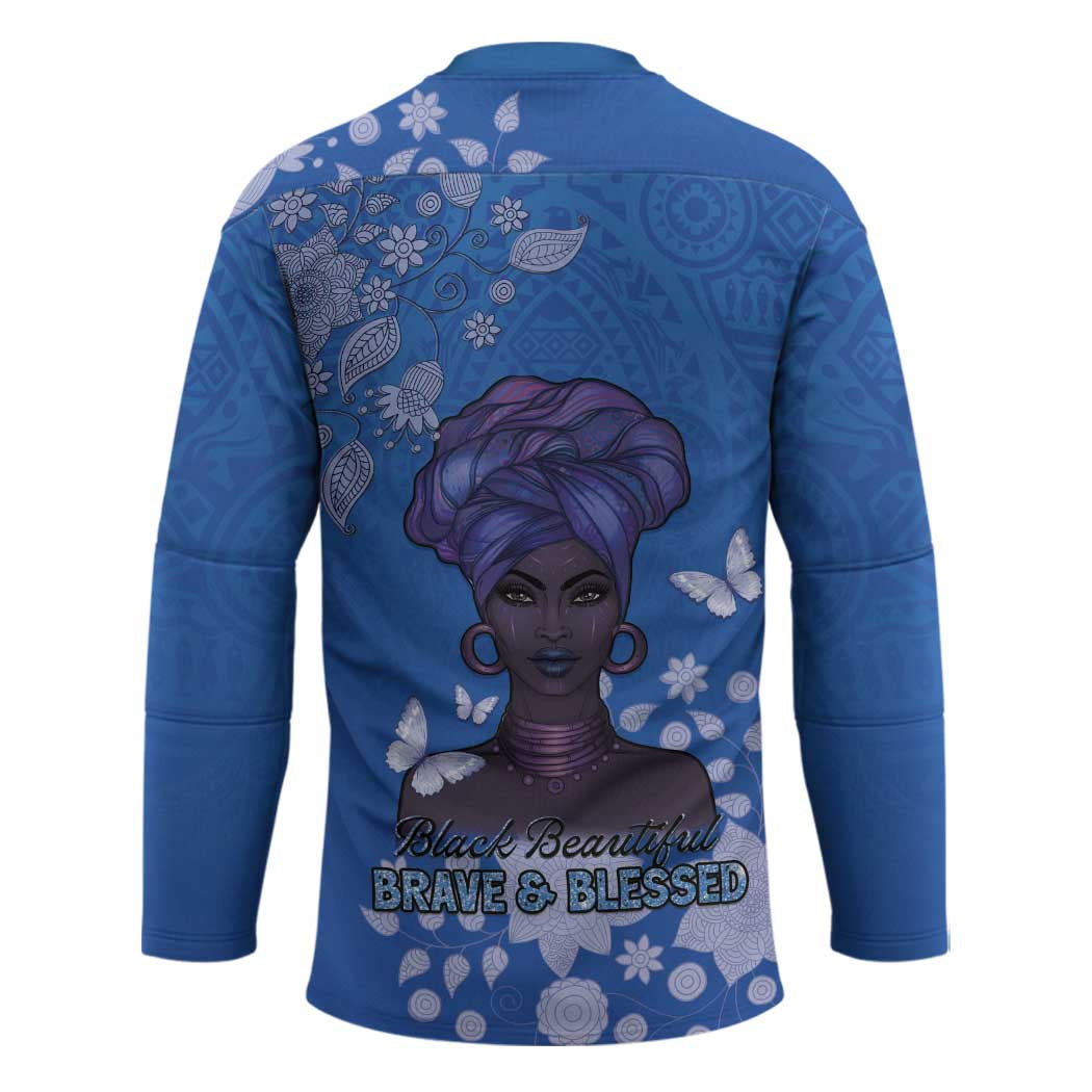 African Women Hockey Jersey Black Beautiful Brave and Bressed - Blue Color - Wonder Print Shop