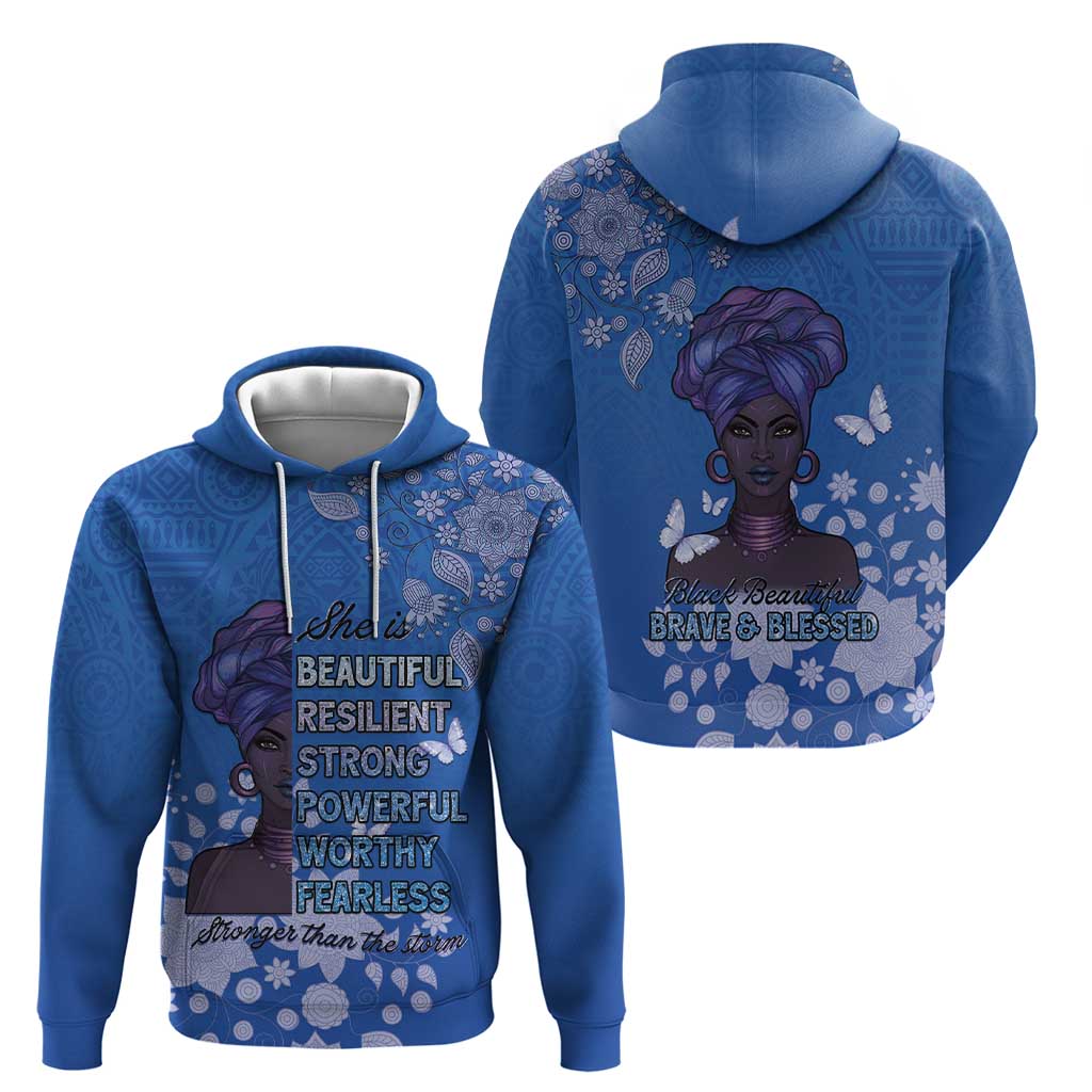 African Women Hoodie Black Beautiful Brave and Bressed - Blue Color - Wonder Print Shop