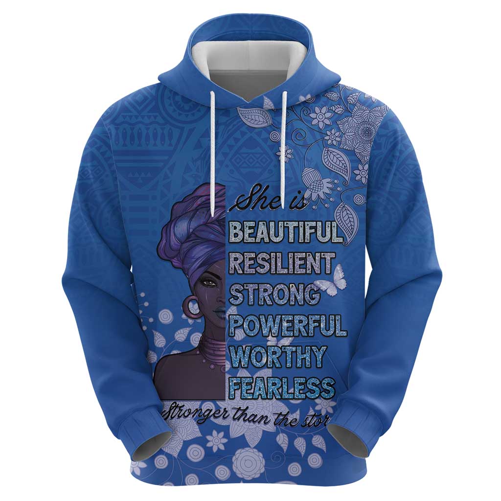 African Women Hoodie Black Beautiful Brave and Bressed - Blue Color - Wonder Print Shop