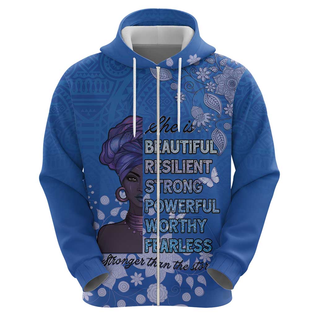 African Women Hoodie Black Beautiful Brave and Bressed - Blue Color - Wonder Print Shop