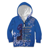 African Women Kid Hoodie Black Beautiful Brave and Bressed - Blue Color - Wonder Print Shop