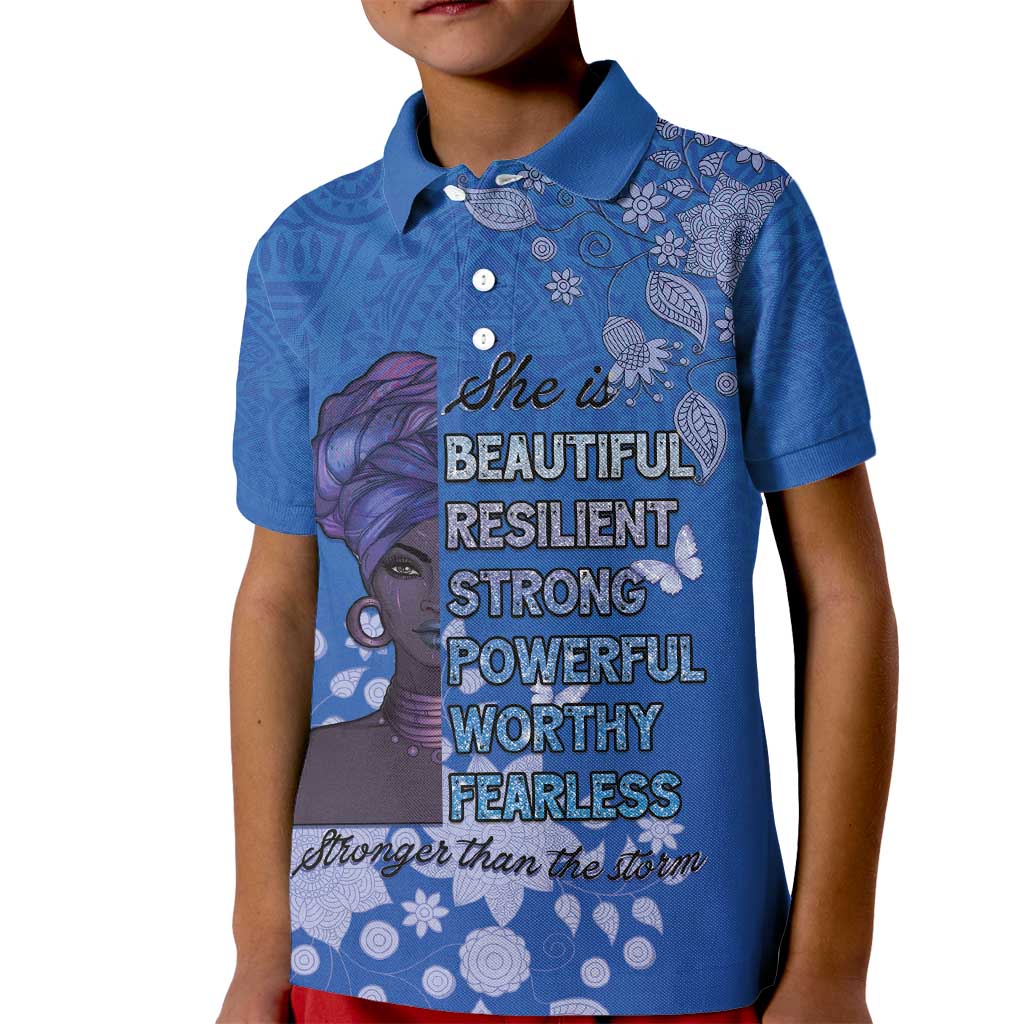 African Women Kid Polo Shirt Black Beautiful Brave and Bressed - Blue Color - Wonder Print Shop