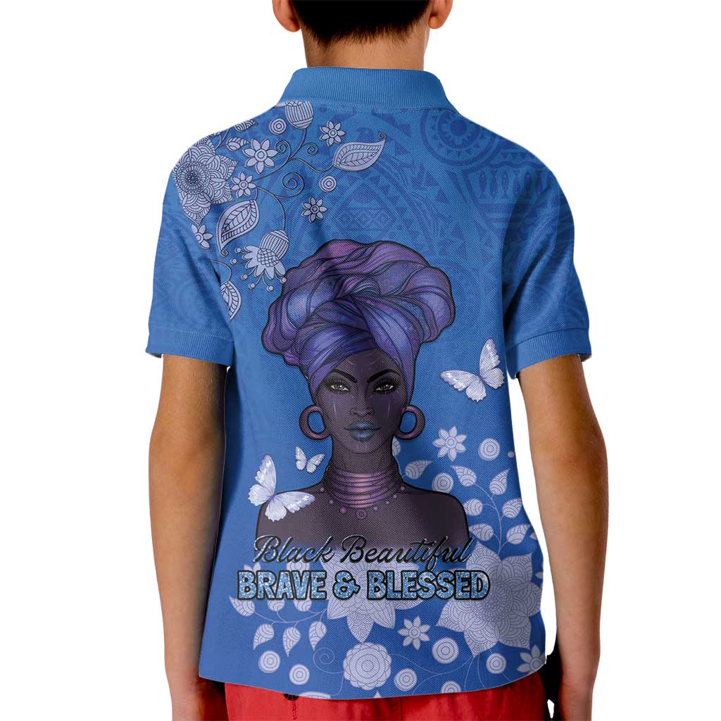 African Women Kid Polo Shirt Black Beautiful Brave and Bressed - Blue Color - Wonder Print Shop