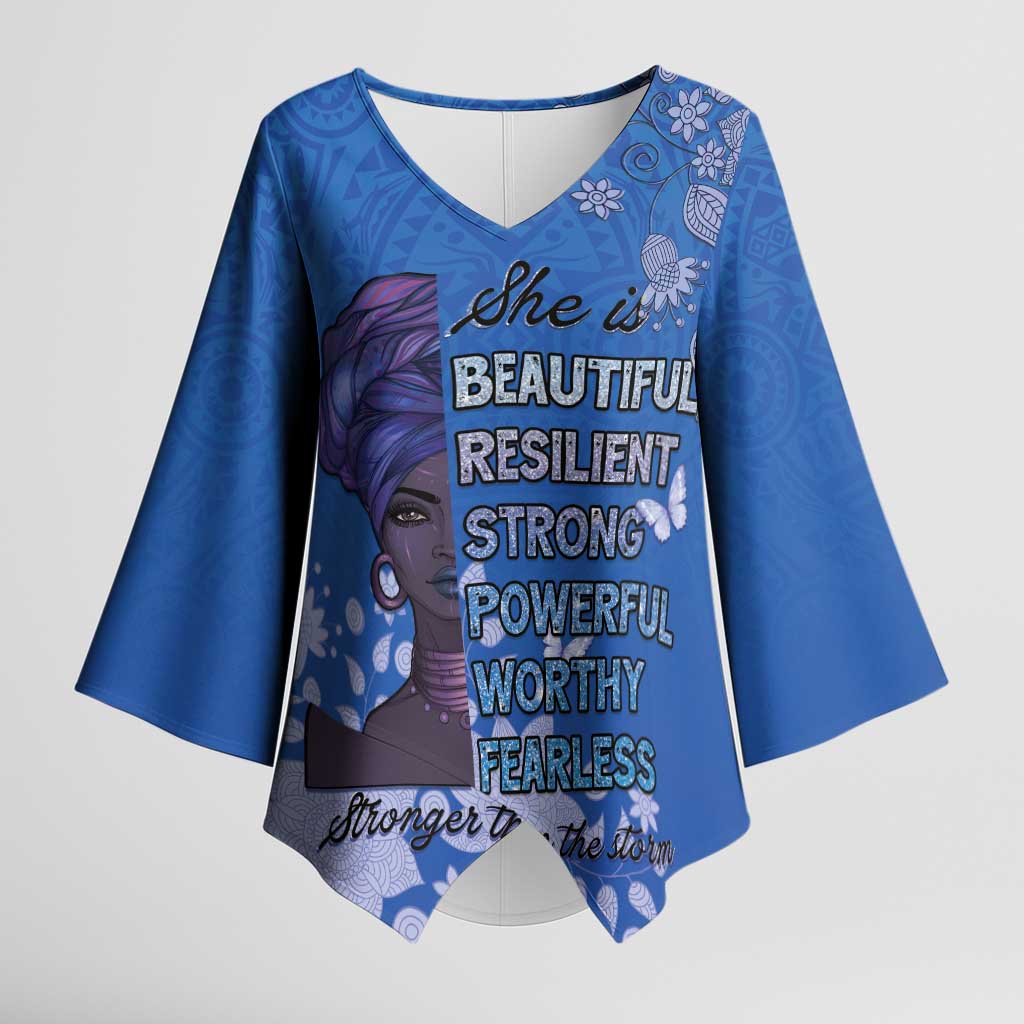 African Women Kimono Sleeve Blouse Black Beautiful Brave and Bressed - Blue Color - Wonder Print Shop
