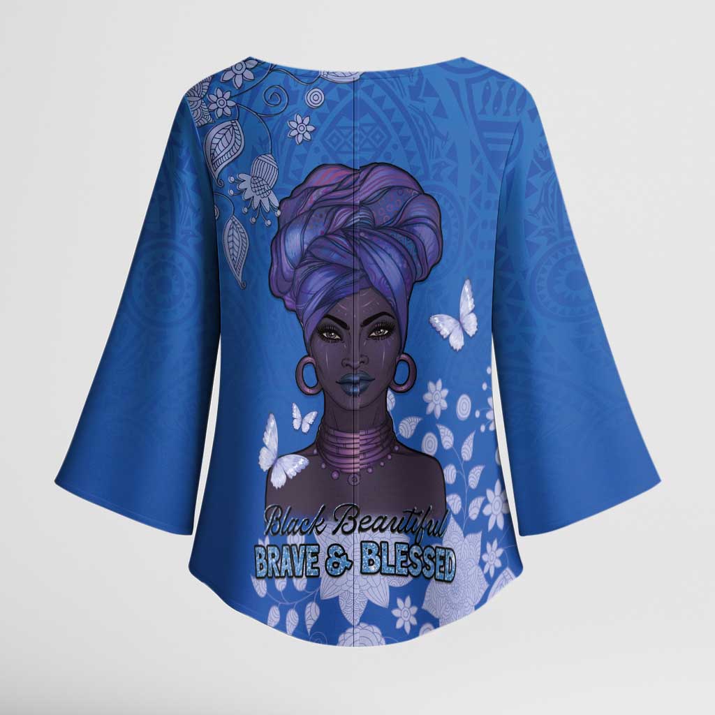 African Women Kimono Sleeve Blouse Black Beautiful Brave and Bressed - Blue Color - Wonder Print Shop