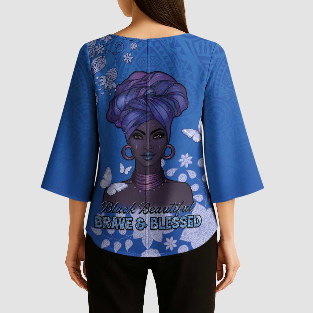 African Women Kimono Sleeve Blouse Black Beautiful Brave and Bressed - Blue Color - Wonder Print Shop