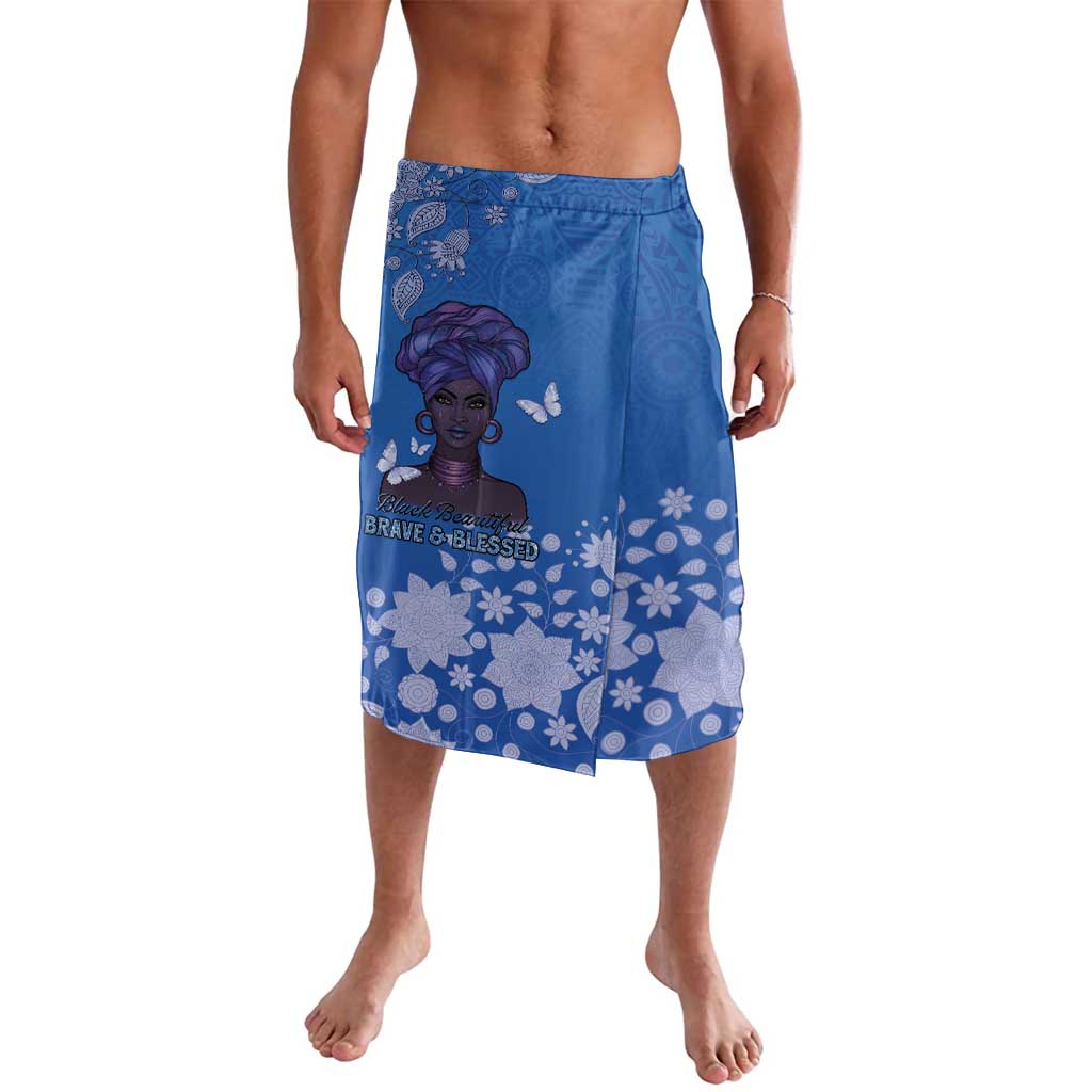 African Women Lavalava Black Beautiful Brave and Bressed - Blue Color - Wonder Print Shop