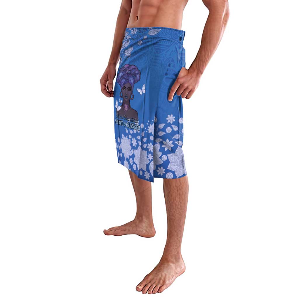African Women Lavalava Black Beautiful Brave and Bressed - Blue Color - Wonder Print Shop
