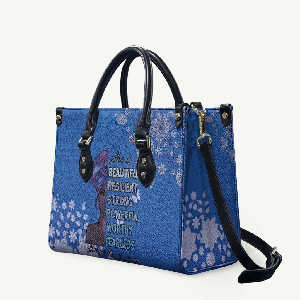 African Women Leather Bag Black Beautiful Brave and Bressed - Blue Color - Wonder Print Shop