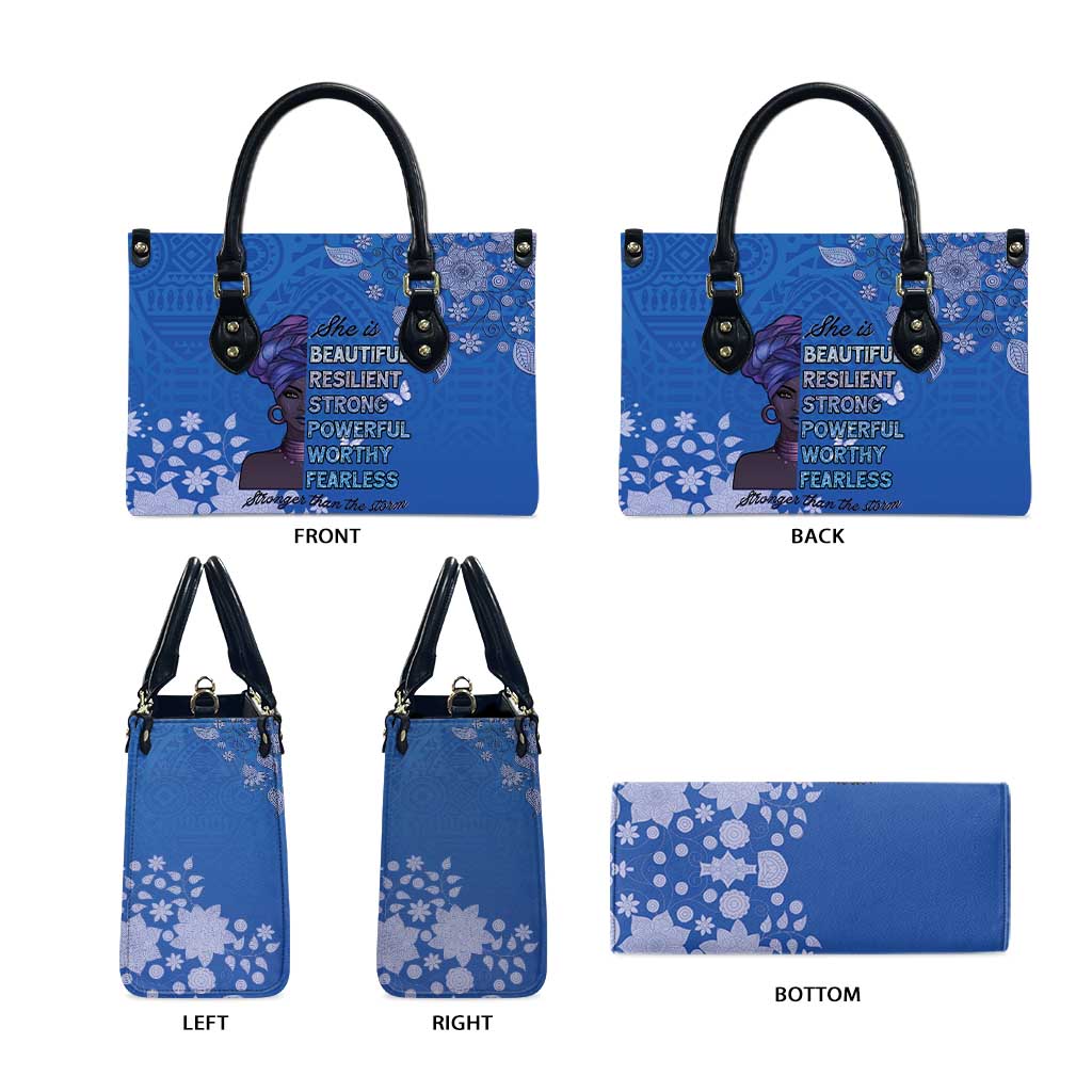 African Women Leather Bag Black Beautiful Brave and Bressed - Blue Color - Wonder Print Shop