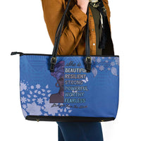 African Women Leather Tote Bag Black Beautiful Brave and Bressed - Blue Color - Wonder Print Shop