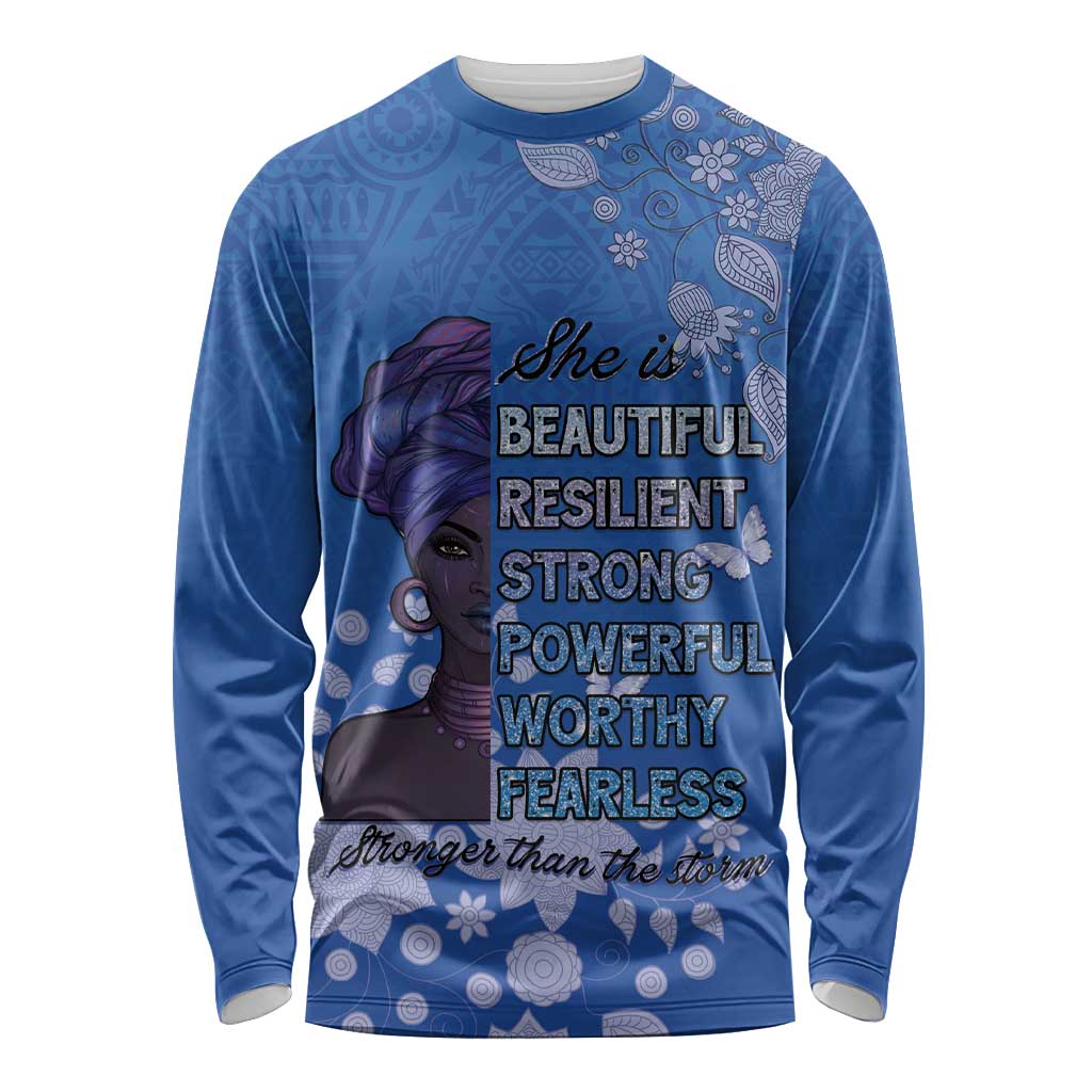 African Women Long Sleeve Shirt Black Beautiful Brave and Bressed - Blue Color - Wonder Print Shop