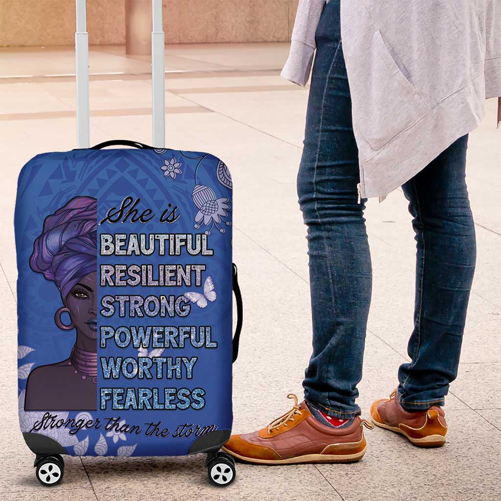 African Women Luggage Cover Black Beautiful Brave and Bressed - Blue Color - Wonder Print Shop